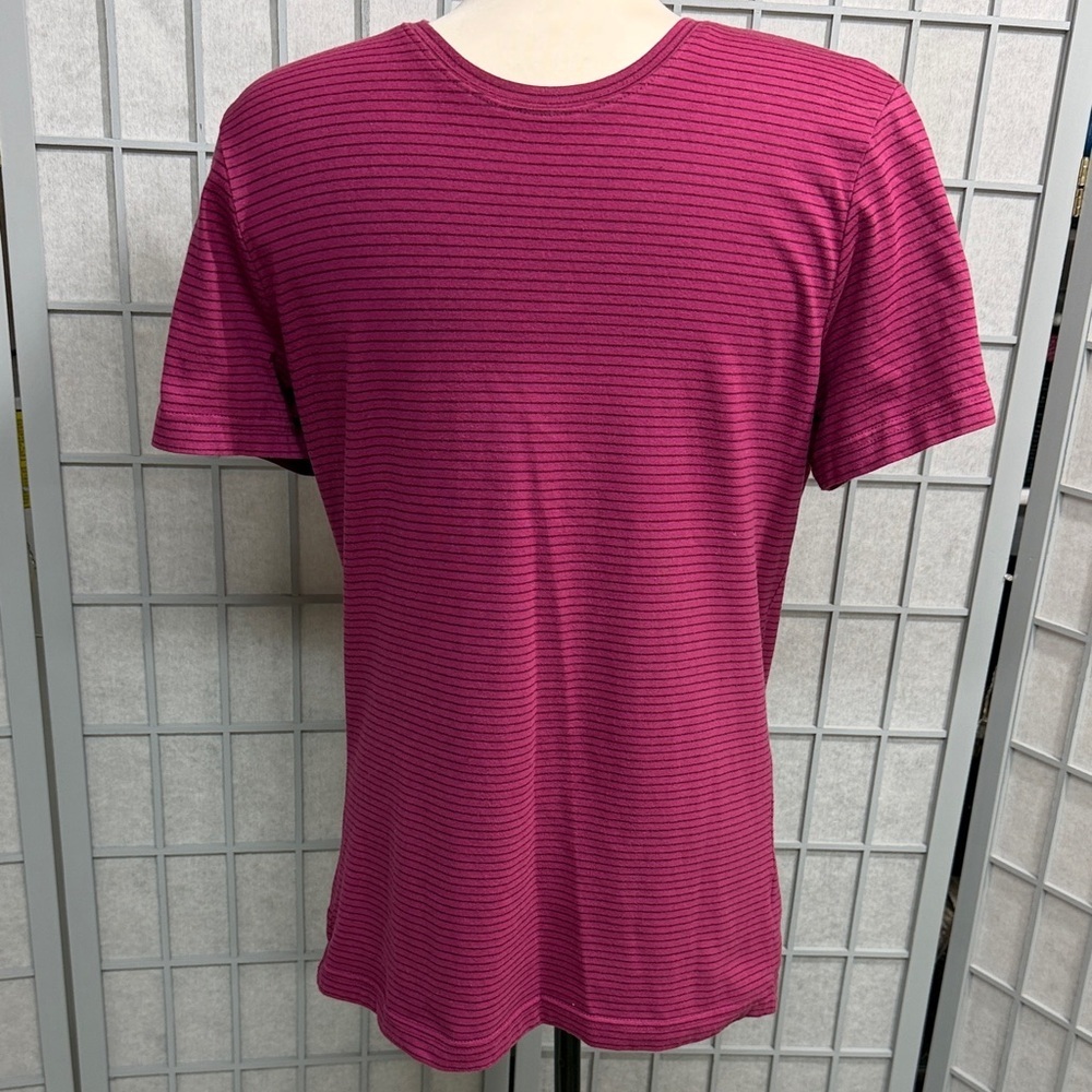 Tristan Berry-Magenta Fine-Striped Short Sleeve Crew Tee